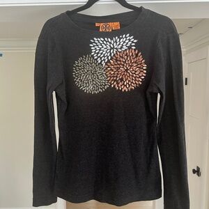 Tory Burch Long Sleeve Dark Grey T with awesome starburst embellishment - Size M